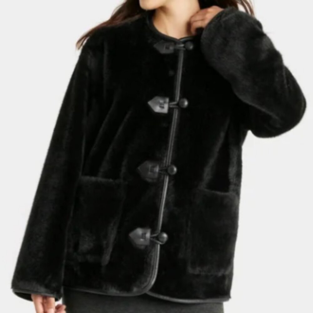 NWT Universal Thread Faux Fur Toggle Jacket in Black – Size XL‎ - Picture 13 of 14